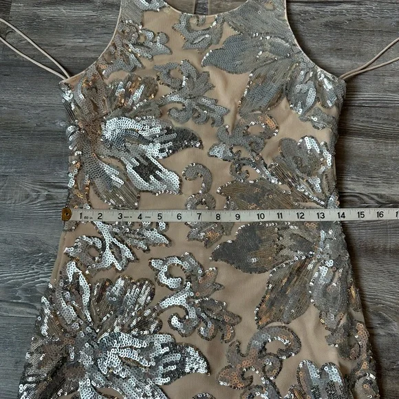 NWT Badgley Mischka Silver and Cream Formal Dress - Picture 7 of 16